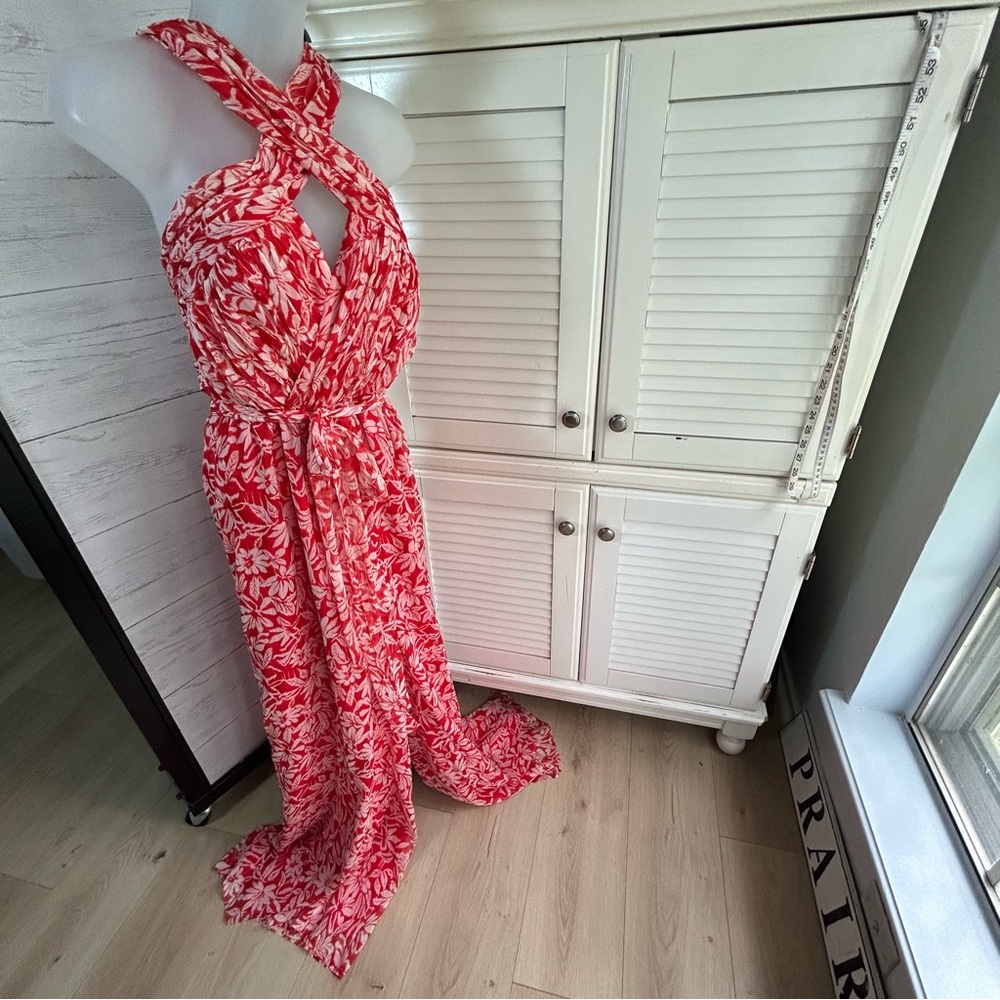 Badgley Mischka Red Floral Jumpsuit